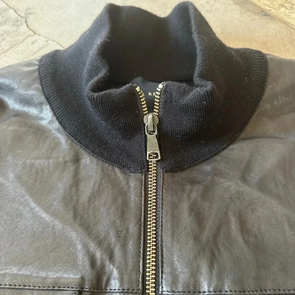 Banana Republic Black Faux Leather Front Bomber Jacket Moto Luxury Size Large